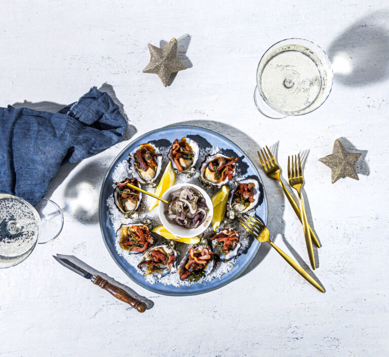 Oysters Kilpatrick With Maple Dressing